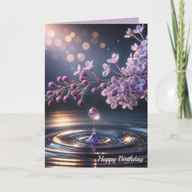 Birthday Lilacs and Dewdrop Card (Front)