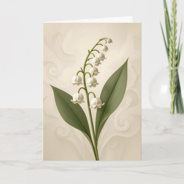Birthday Lily of the Valley on Abstract Card (Front)