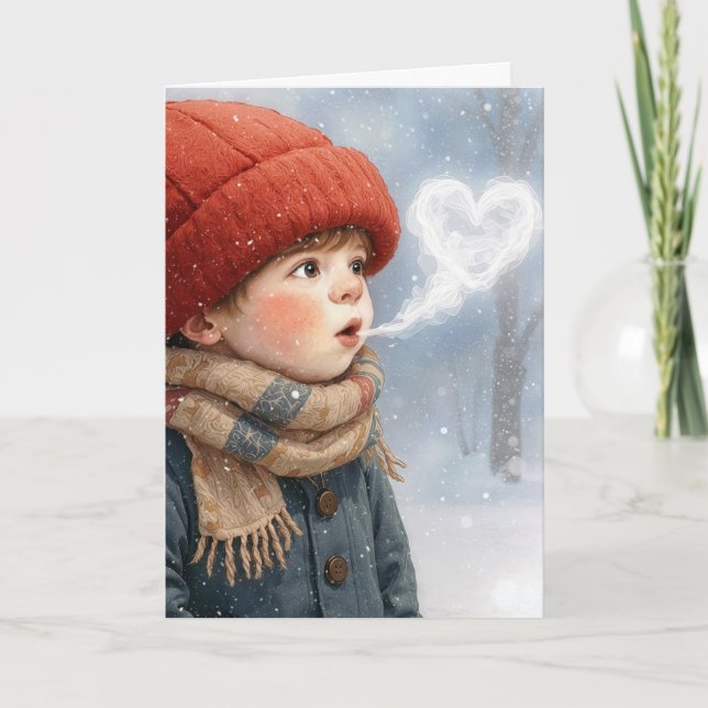 Birthday Little Boy Exhaling a Frosty Heart  Card (Front)