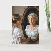 Birthday Little Girl and Old Lady In a Mirror