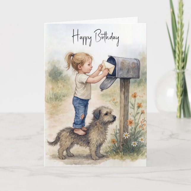 Birthday Little Girl Mailing a Card (Front)