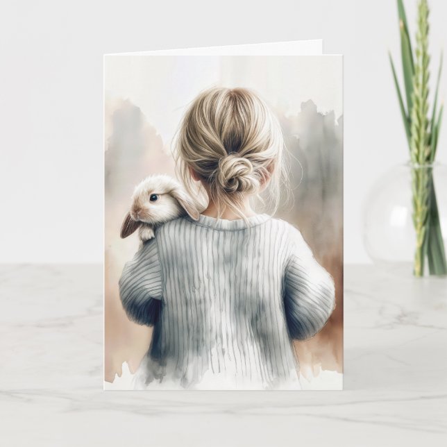 Birthday Little Girl With a Bunny Card (Front)