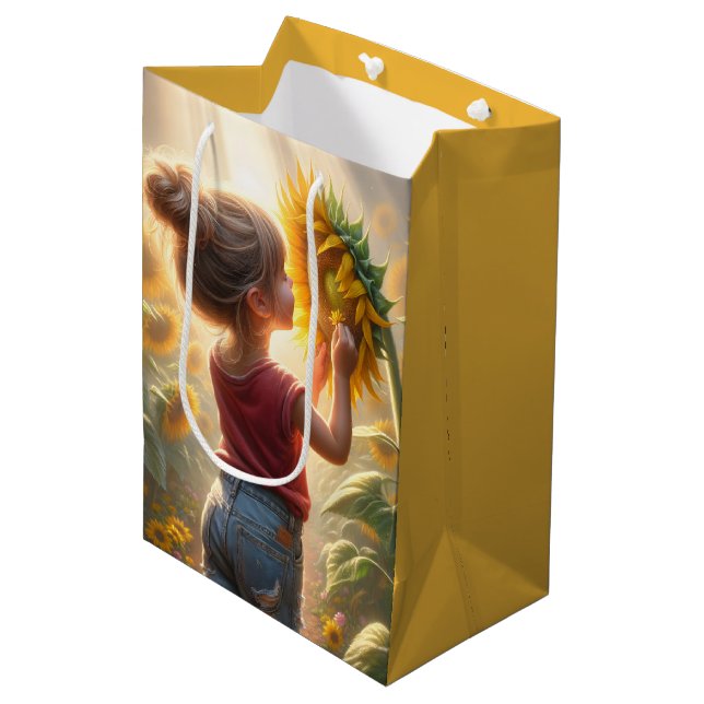Birthday Little Girl With Sunflower Medium Gift Bag (Front Angled)