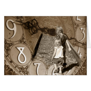 Birthday-little girls on railroad track in clock