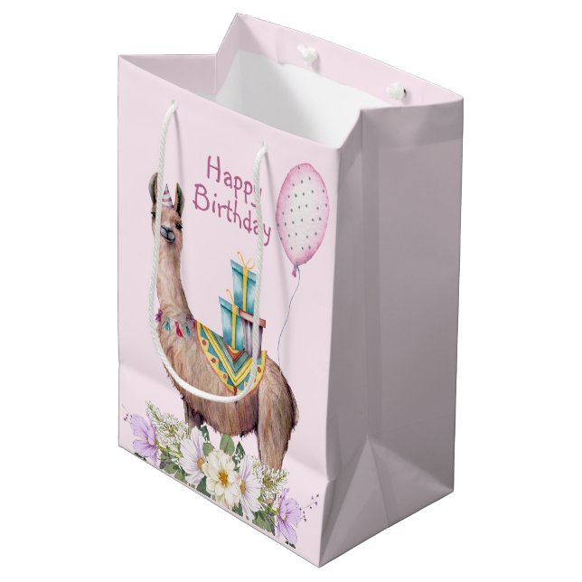 Birthday Llama Medium Gift Bag (Front Angled)