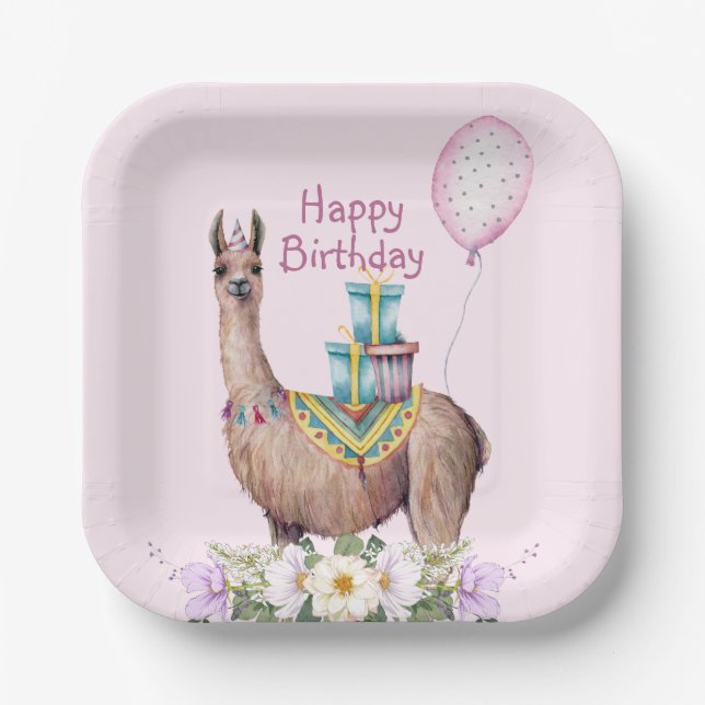 Birthday Llama Paper Plate (Front)