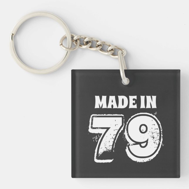 Birthday Made in '79 Typography Black Keychain (Front)