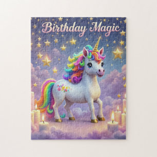 Birthday Magic poster Whimsical unicorn kids party Jigsaw Puzzle