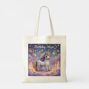 Birthday Magic Whimsical unicorn tote bag rainbow