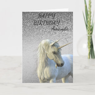 Birthday Magical Unicorn Glitter Personalized Card