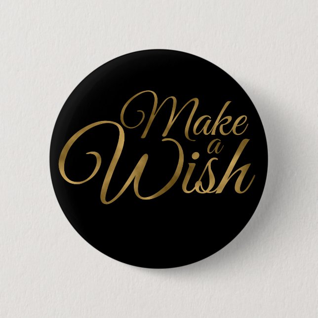 Birthday Make a Wish Black & Gold 2 Inch Round Button (Front)