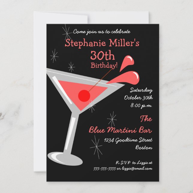 Birthday Martini Cocktail Invitation (Front)