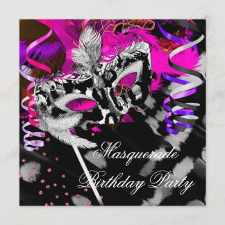 Birthday Masquerade Party Black Silver Pink Invitation