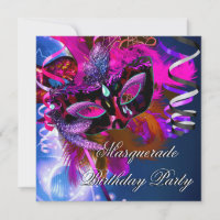 Birthday Masquerade Party Mask Blue Pink