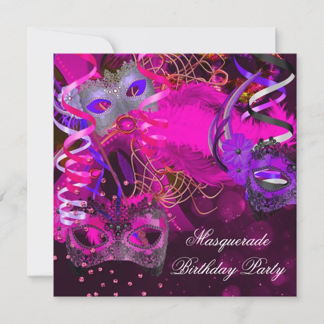 Birthday Masquerade Party Mask Purple Pink Invitation (Front)