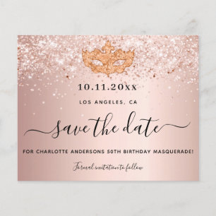 Birthday masquerade rose gold save the date