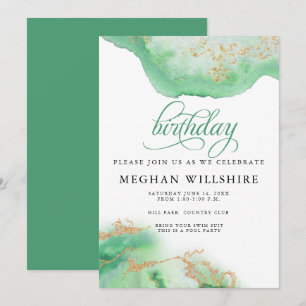 Birthday May Emerald Green Watercolor Geode Invitation
