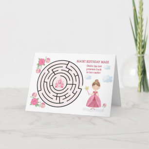Birthday Maze Pink Princess with Wand and Castle Card