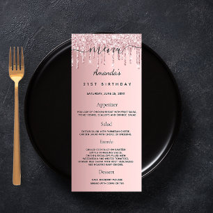 Birthday Menu blush pink glitter drips monogram