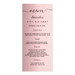 Birthday Menu blush pink metal name fun facts