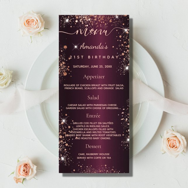Birthday Menu burgundy rose gold glitter dust (Creator Uploaded)