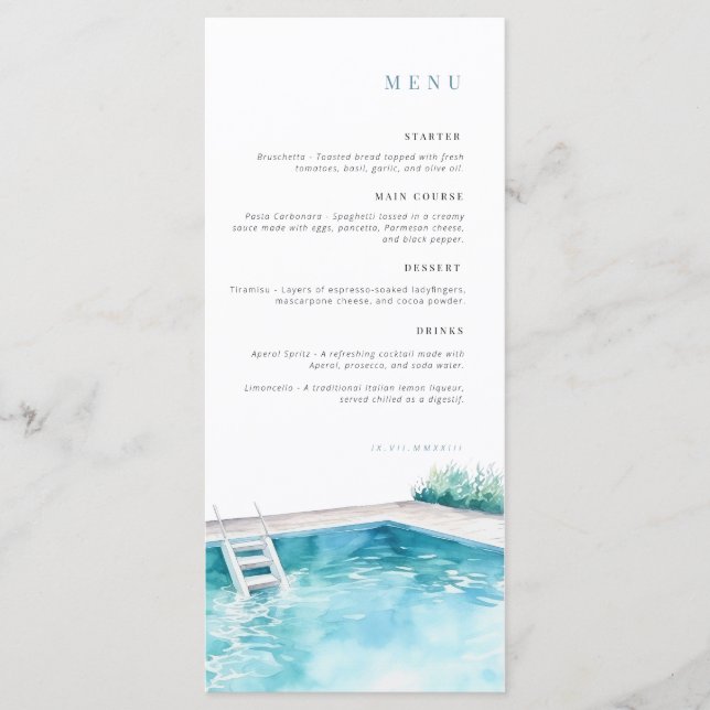 Birthday Menu | Celebration menu | Pool Party (Front)
