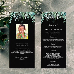 Birthday Menu eucalyptus greenery photo fun facts