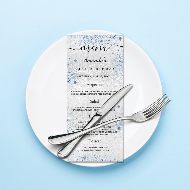 Birthday Menu silver blue glitter dust name (Creator Uploaded)