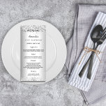 Birthday Menu silver glitter sparkles elegant<br><div class="desc">Birthday party menu card.  Personalize and add a name,  age,  date and the menu. Faux silver looking background,  decorted with faux glitter sparkles.  Black coloured letters.</div>