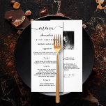 Birthday Menu white black photo fun facts simple<br><div class="desc">Birthday party menu card.  Personalize and add a name,  age,  date and the menu. A chic white background.  Black coloured letters.
Back: add a photo of the birthday girl,  fun facts and names.</div>