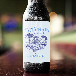 Birthday Mermaid Cowgirl Coastal Blue Party Beer Bottle Label