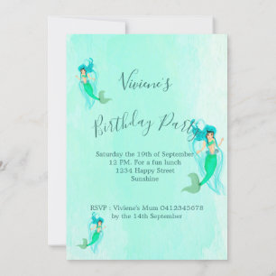 Birthday Mermaid Pattern Green Mermaid Tail Girly Invitation