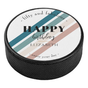 Birthday Minimalist design in pastel colours Hockey Puck