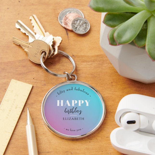 Birthday Minimalist design in pastel colours Keychain (Desk)