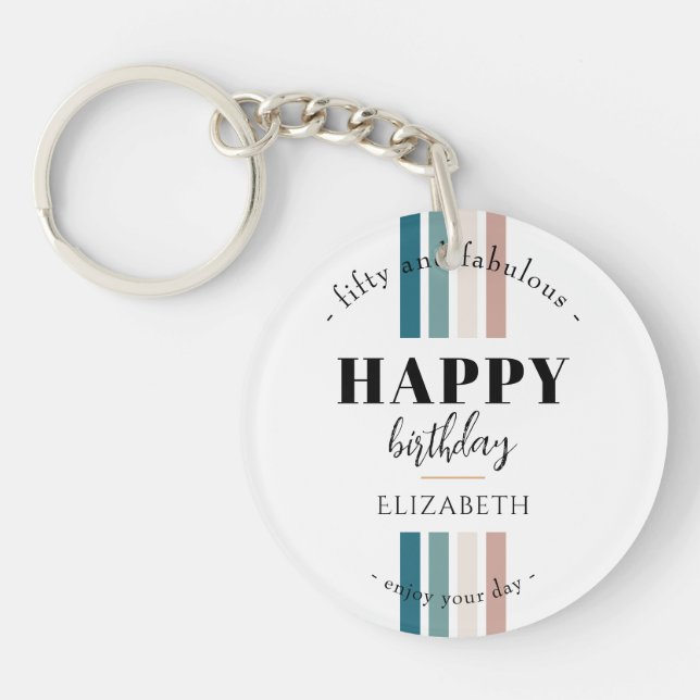 Birthday Minimalist design in pastel colours Keychain (Front)