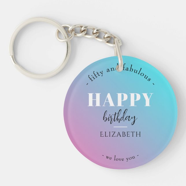 Birthday Minimalist design in pastel colours Keychain (Front)