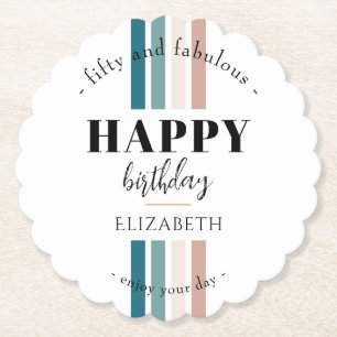 Birthday Minimalist design in pastel colours Paper Coaster
