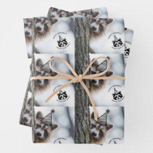Birthday Mischief: Adorable Raccoon Celebration Wrapping Paper Sheet