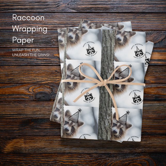 Birthday Mischief: Adorable Raccoon Celebration Wrapping Paper Sheet (Birthday Mischief: Adorable Raccoon Celebration Wrapping Paper Sheets)
