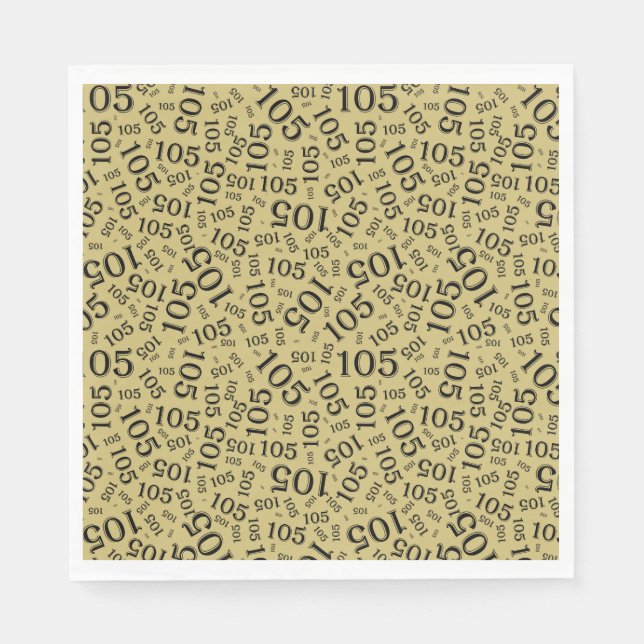 Birthday Modern 105 Number Pattern Black/Gold Napkin (Front)