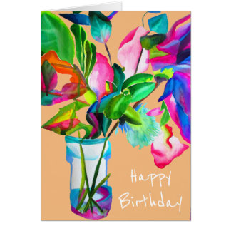 Birthday modern floral colourful watercolor flower