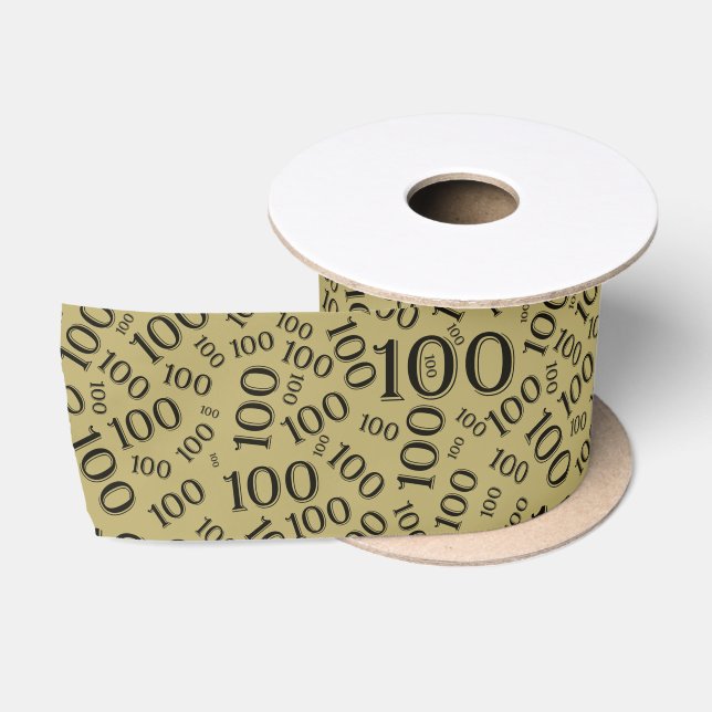 Birthday Modern Number Pattern Black/Gold Satin Ribbon (Spool)