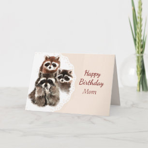 Birthday Mom Cute Raccoon Family Animal Card
