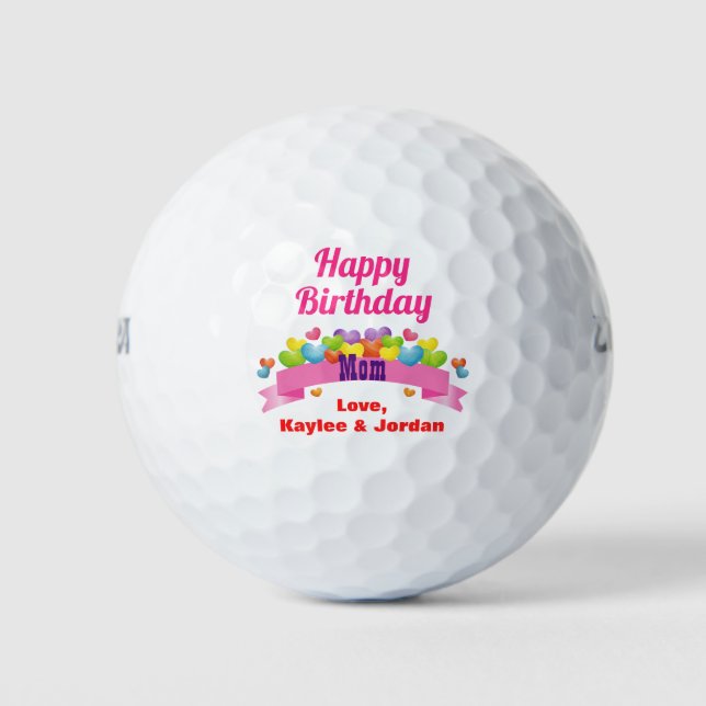 Birthday Mom Mother Golfer Cute Hearts Add Name Golf Balls (Front)