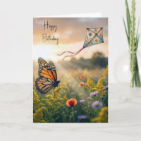 Birthday Monarch Butterfly Flying a Kite