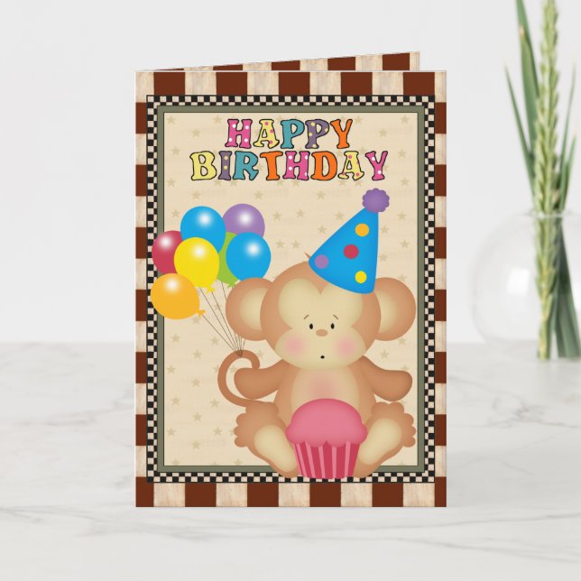 Birthday Monkey cartoon greeting card (Front)