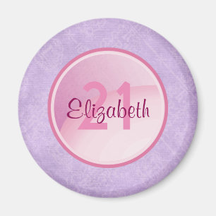 Birthday Monogram - Name and Age on a Pink Circle Magnet
