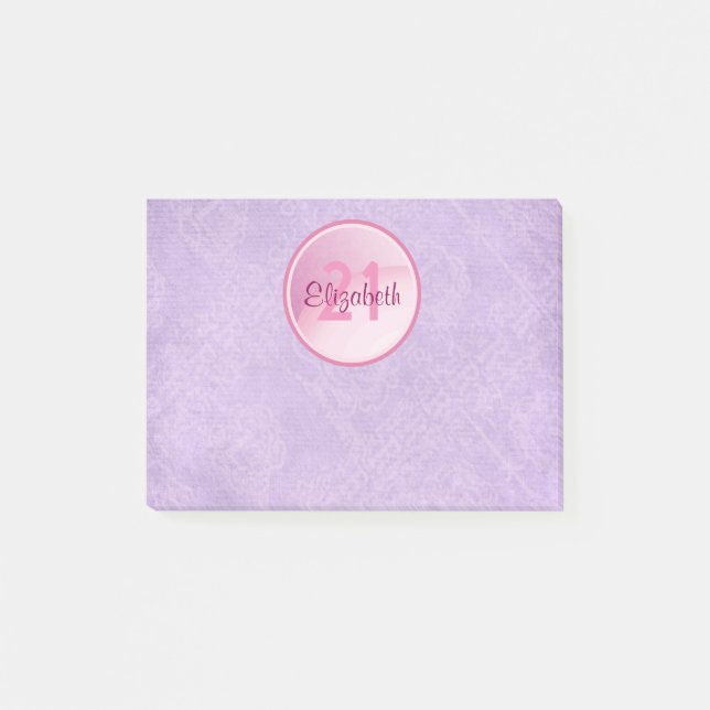 Birthday Monogram - Name and Age on a Pink Circle Post-it Notes (Front)