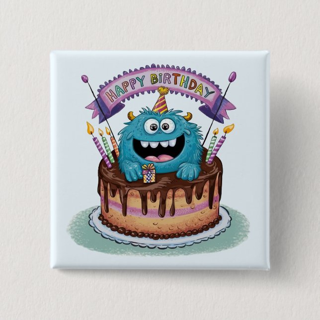 Birthday Monster 2 Inch Square Button (Front)