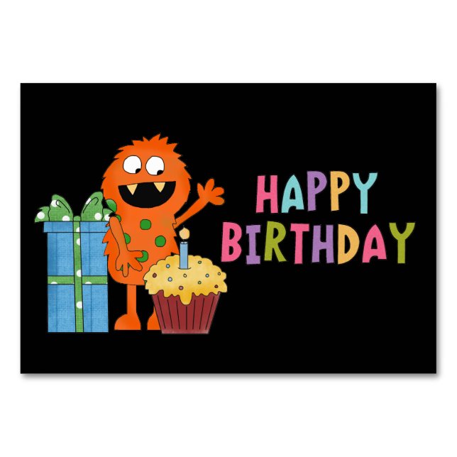Birthday Monster cartoon table card (Front)